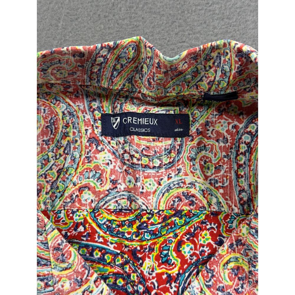 Cremieux Paisley Short Sleeve Shirt Men Size XL Button Up Camp Collar Linen - Picture 2 of 5
